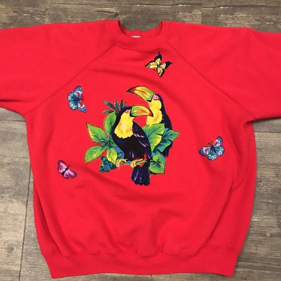 Vintage Hanes Her Way Parrot Birds Sweatshirt Women XL Nature Crewneck USA Made - Picture 2 of 8